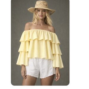 The Indigo Child tiered yellow off shoulder top